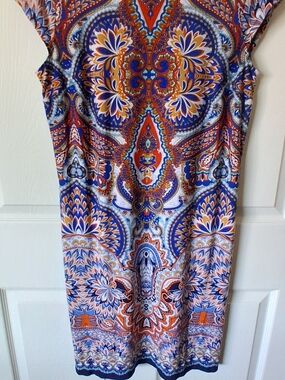 R&K Originals Paisley Midi Dress Blue & Orange Medium Like New